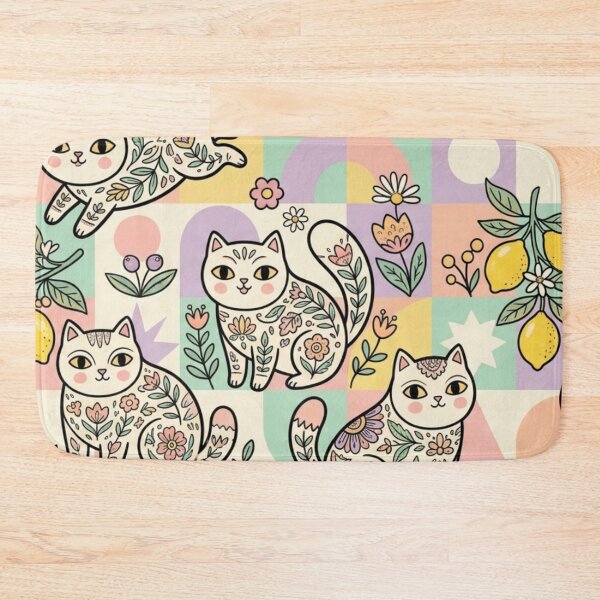 Item preview, Cute Folk Art Cats in Lemon Garden designed and sold by Iampoji.