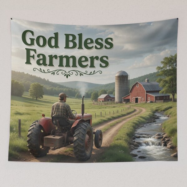Item preview, God Bless Farmers Red Tractor Farm Scene designed and sold by Pioneer Spirit Market.