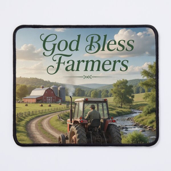 Item preview, God Bless Farmers Red Tractor Farm Landscape designed and sold by Pioneer Spirit Market.