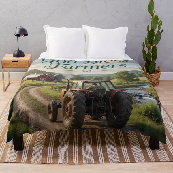 Item preview, God Bless Farmers Red Tractor Farm Landscape designed and sold by Pioneer Spirit Market.