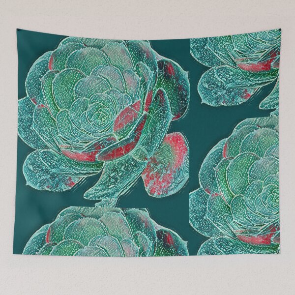 Item preview, Graphic Textured Teal and Red Succulent Digital Painting designed and sold by BalkanBloom.