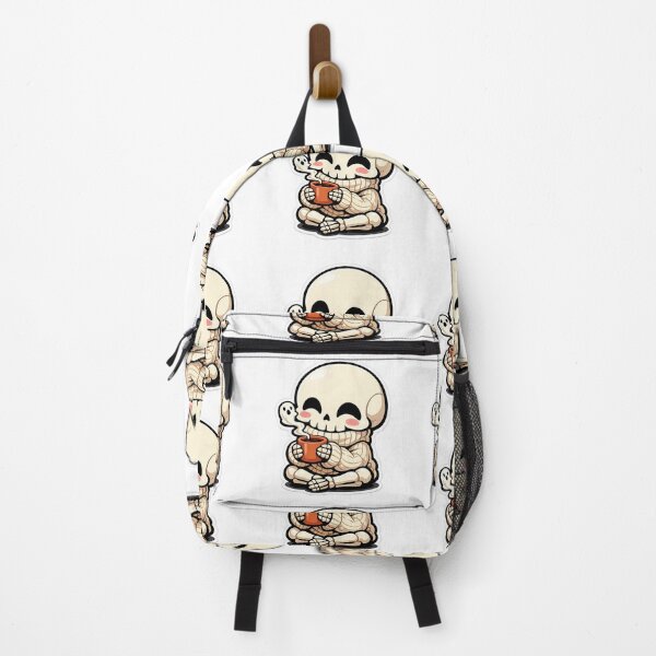 Item preview, Cute Skeleton Drinking Coffee Sticker – Kawaii Chibi Skull with Ghost and Cozy Autumn Vibes designed and sold by naruto4925.