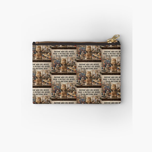 Item preview, Funny Einstein Inspired Cat Quote Photo Design – Anyone Who Has Never Made a Mistake Has Never Tried Anything New – Fluffy Tabby Cat Poster Art designed and sold by Donsean22.