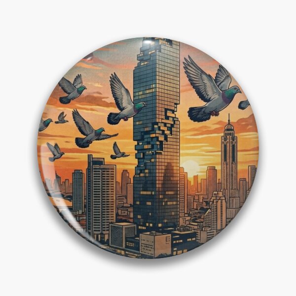 Item preview, Vintage Bangkok Thailand Sunset Skyline with Pigeons designed and sold by azule1.