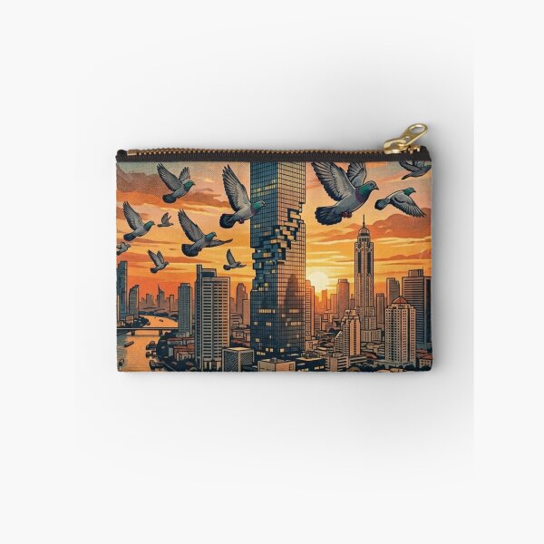 Item preview, Vintage Bangkok Thailand Sunset Skyline with Pigeons designed and sold by azule1.
