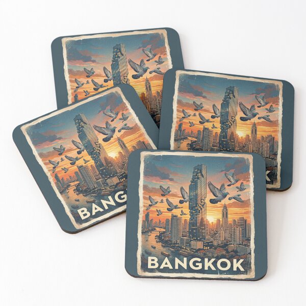 Item preview, Vintage Bangkok Thailand Sunset Skyline with Pigeons designed and sold by azule1.