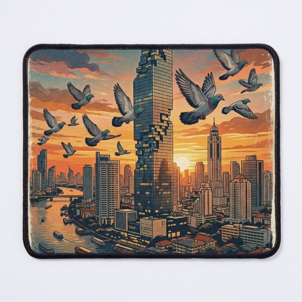 Item preview, Vintage Bangkok Thailand Sunset Skyline with Pigeons designed and sold by azule1.