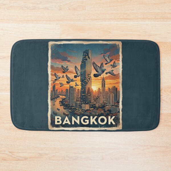 Item preview, Vintage Bangkok Thailand Sunset Skyline with Pigeons designed and sold by azule1.