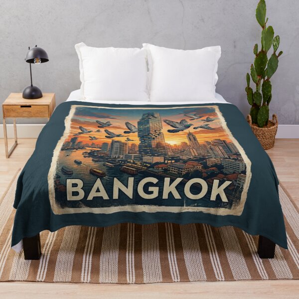 Item preview, Vintage Bangkok Thailand Sunset Skyline with Pigeons designed and sold by azule1.