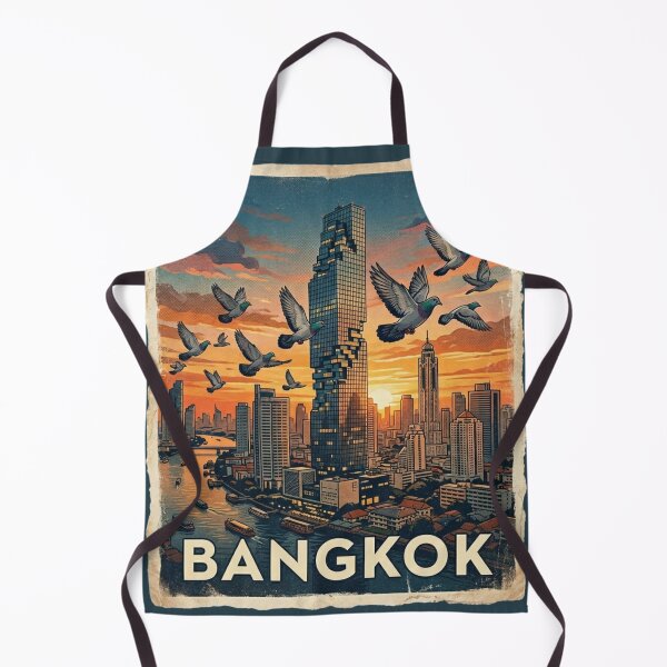Item preview, Vintage Bangkok Thailand Sunset Skyline with Pigeons designed and sold by azule1.