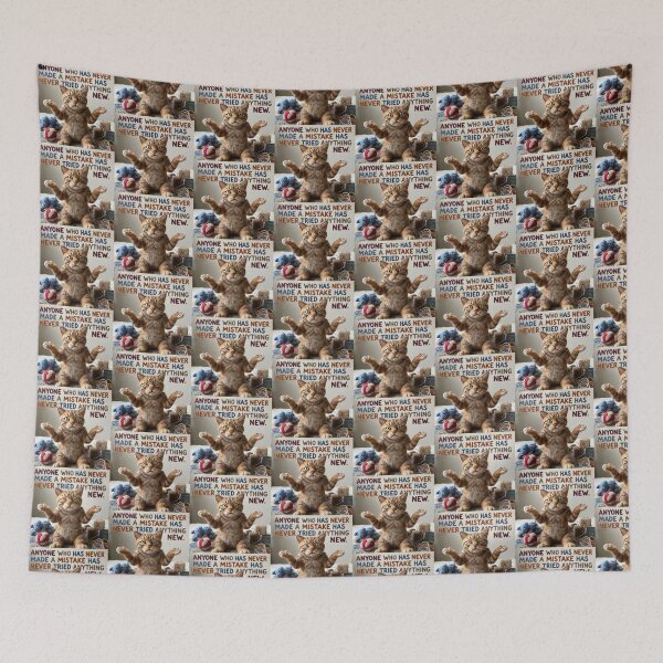 Item preview, Funny Einstein Inspired Cat Quote Wool Design – Anyone Who Has Never Made a Mistake Has Never Tried Anything New – Fluffy Tabby Cat Poster Art designed and sold by Donsean22.
