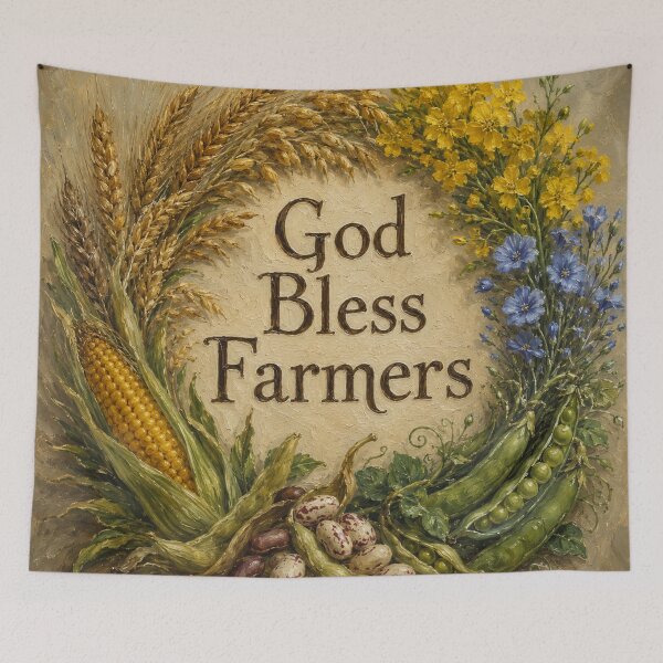 Item preview, God Bless Farmers Harvest Wreath Oil Painting designed and sold by Pioneer Spirit Market.