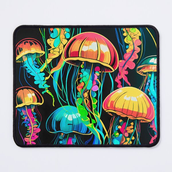Item preview, Colorful Jellyfish - Neon Ocean Art on Black Canvas designed and sold by black-canvas26.