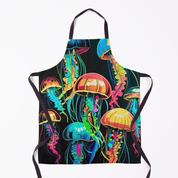 Item preview, Colorful Jellyfish - Neon Ocean Art on Black Canvas designed and sold by black-canvas26.