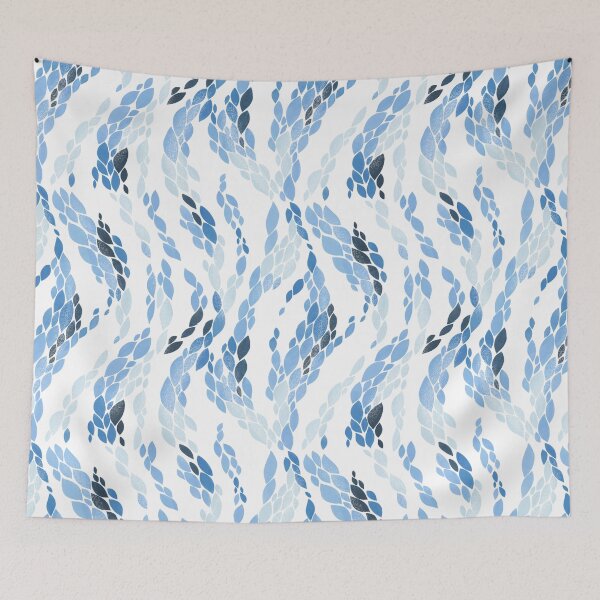 Item preview, Blue Abstract Waves Leaves Seamless Pattern designed and sold by LafinaArt.