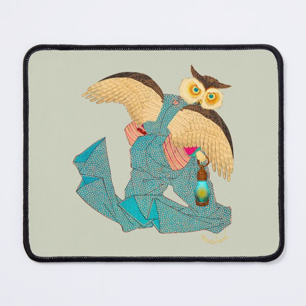 Item preview, Owl in Kimono with Lantern - Vintage Japanese Collage Art designed and sold by petchcotch.