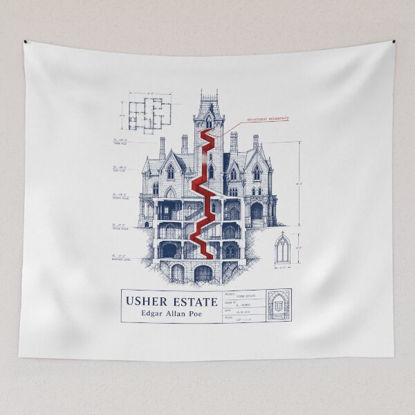 Item preview, The Fall of the House of Usher Gothic Blueprint Art designed and sold by Fenay Designs.