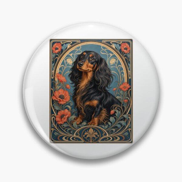 Item preview, Long-haired Black and Tan Dachshund Art Nouveau designed and sold by AntiqueImages.