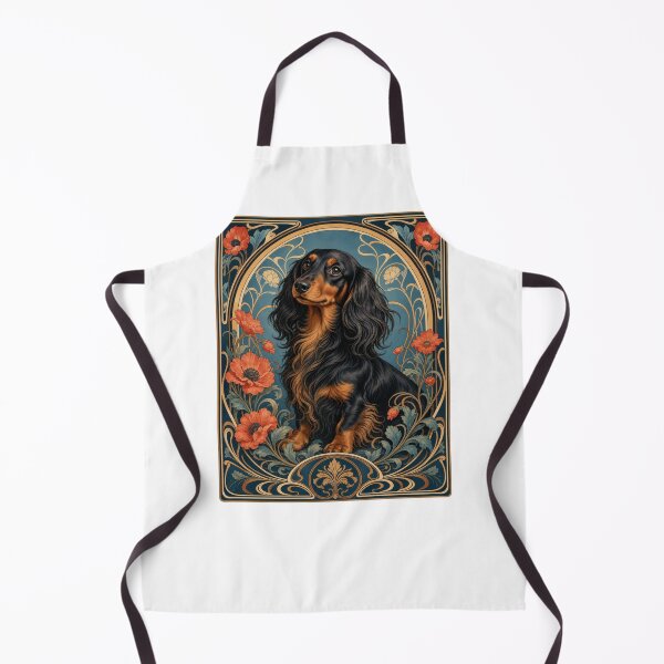 Item preview, Long-haired Black and Tan Dachshund Art Nouveau designed and sold by AntiqueImages.