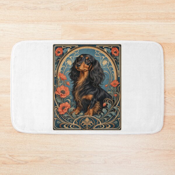 Item preview, Long-haired Black and Tan Dachshund Art Nouveau designed and sold by AntiqueImages.