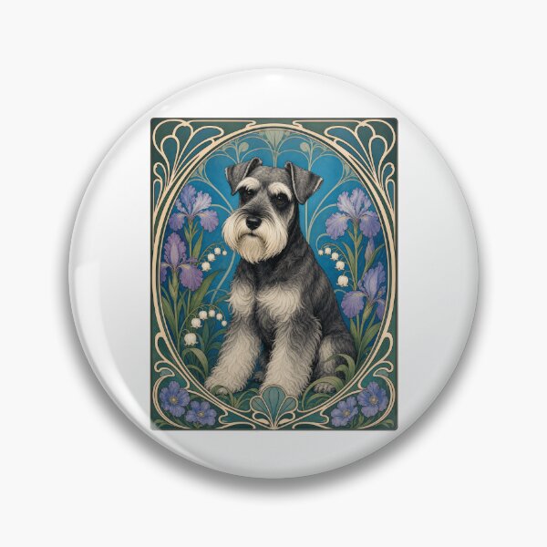 Item preview, Art Nouveau Schnauzer Dog Floral Portrait designed and sold by AntiqueImages.