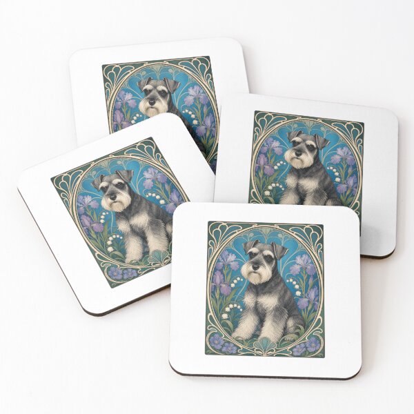 Item preview, Art Nouveau Schnauzer Dog Floral Portrait designed and sold by AntiqueImages.