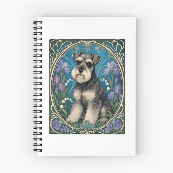 Item preview, Art Nouveau Schnauzer Dog Floral Portrait designed and sold by AntiqueImages.
