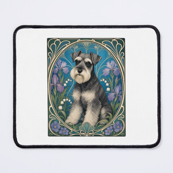 Item preview, Art Nouveau Schnauzer Dog Floral Portrait designed and sold by AntiqueImages.