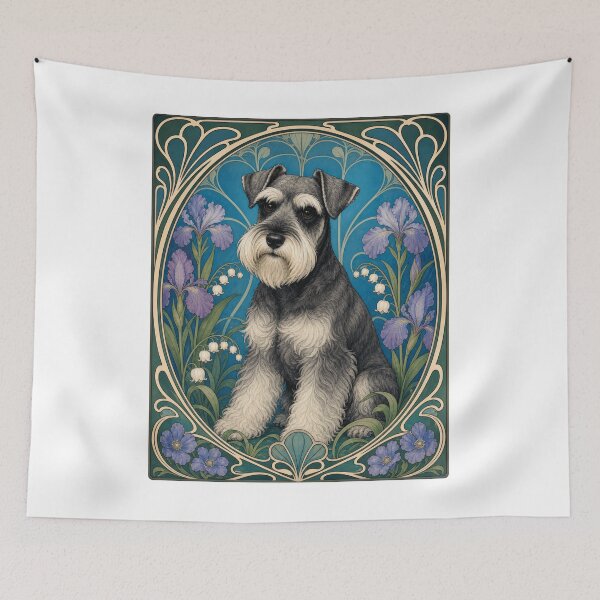 Item preview, Art Nouveau Schnauzer Dog Floral Portrait designed and sold by AntiqueImages.