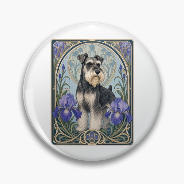 Item preview, Art Nouveau Schnauzer Dog Iris Flower Portrait designed and sold by AntiqueImages.