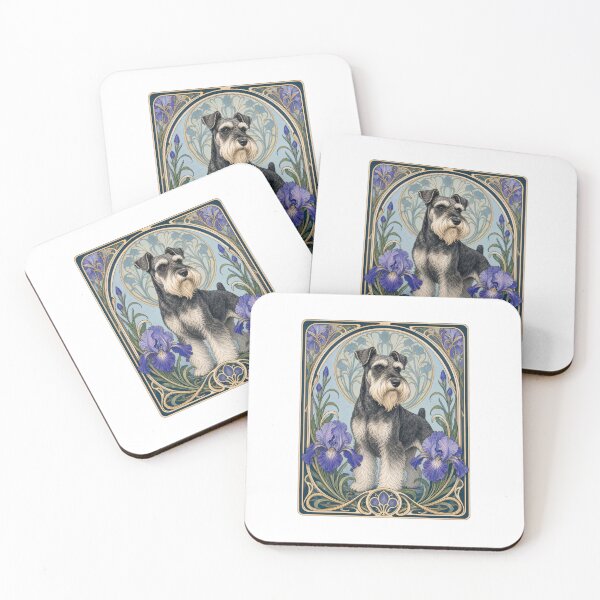 Item preview, Art Nouveau Schnauzer Dog Iris Flower Portrait designed and sold by AntiqueImages.
