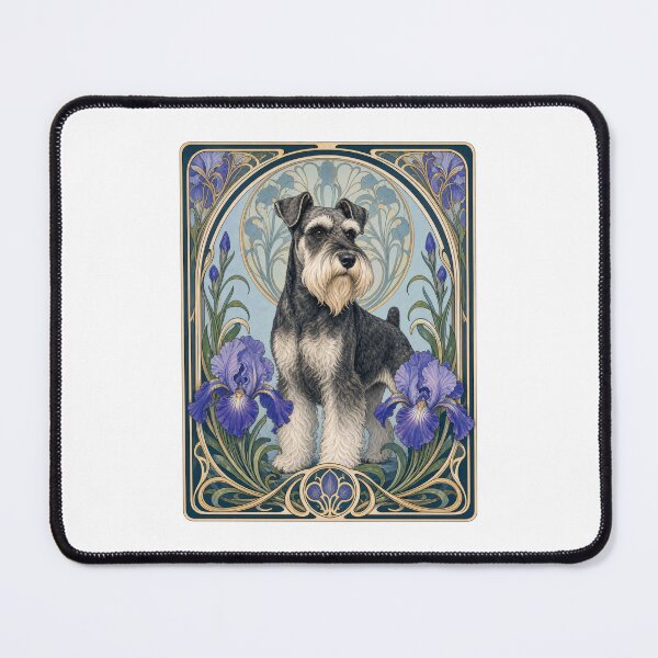 Item preview, Art Nouveau Schnauzer Dog Iris Flower Portrait designed and sold by AntiqueImages.