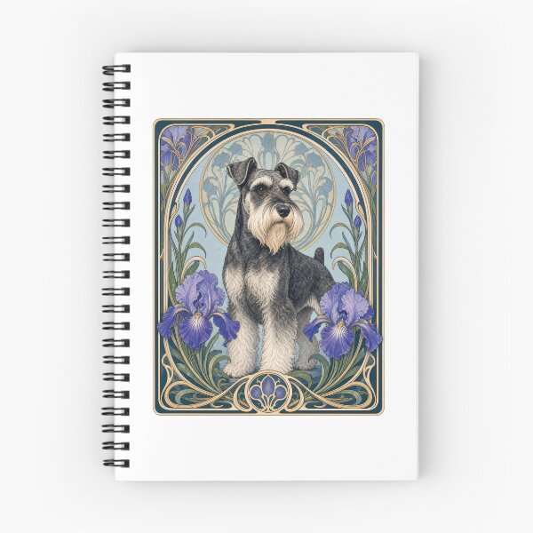Item preview, Art Nouveau Schnauzer Dog Iris Flower Portrait designed and sold by AntiqueImages.