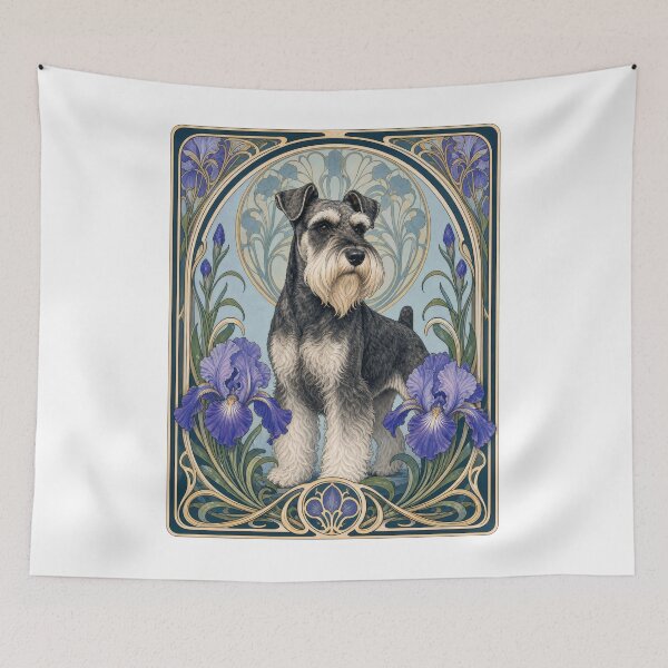 Item preview, Art Nouveau Schnauzer Dog Iris Flower Portrait designed and sold by AntiqueImages.