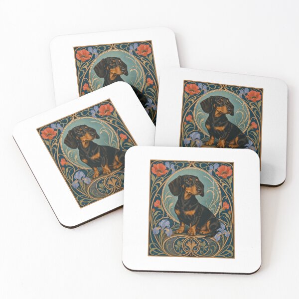 Item preview, Art Nouveau Dachshund Dog Lover Floral Design designed and sold by AntiqueImages.