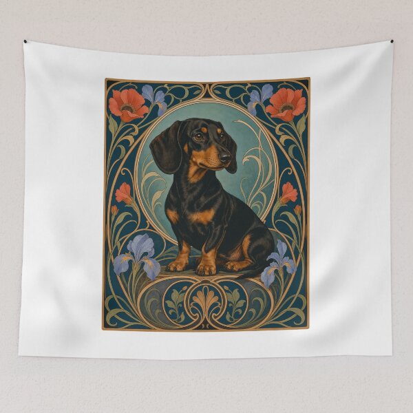 Item preview, Art Nouveau Dachshund Dog Lover Floral Design designed and sold by AntiqueImages.