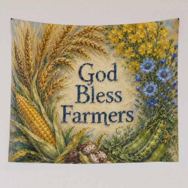 Item preview, God Bless Farmers Harvest Wreath Oil Painting designed and sold by Pioneer Spirit Market.