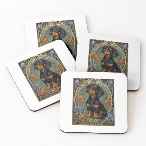 Item preview, Art Nouveau Dachshund Dog Vintage Floral Design designed and sold by AntiqueImages.