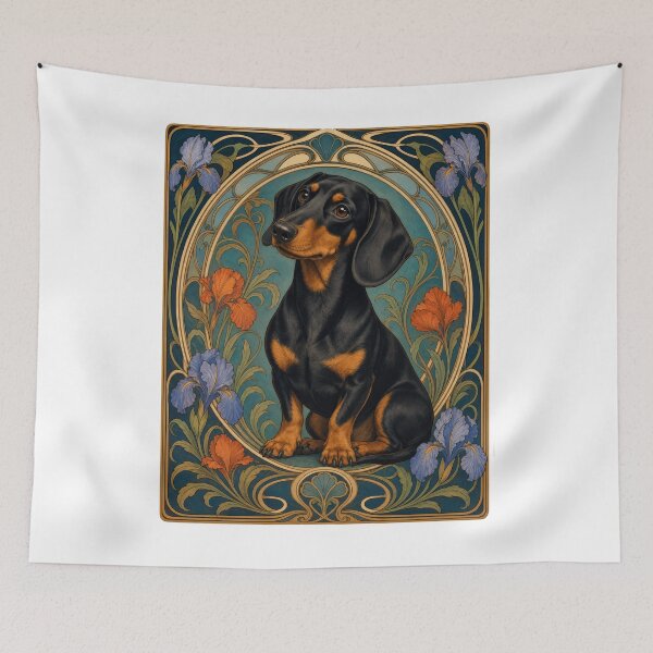 Item preview, Art Nouveau Dachshund Dog Vintage Floral Design designed and sold by AntiqueImages.