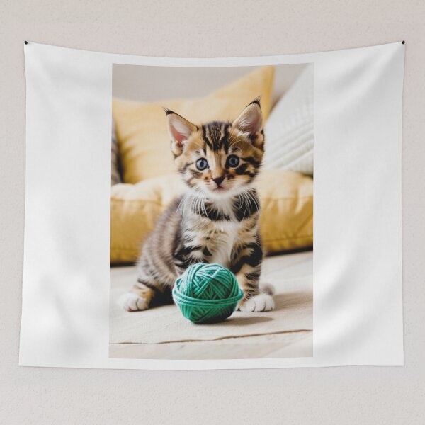 Item preview, Animals - Tabby Kitten and Ball of Yarn, Heartwarming Domestic Scene designed and sold by DoodyPets.