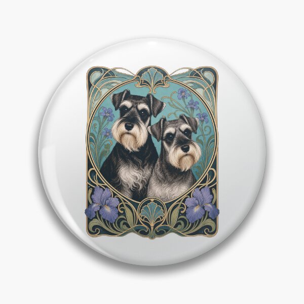 Item preview, Two Schnauzer Dogs Cute Art Nouveau Floral designed and sold by AntiqueImages.