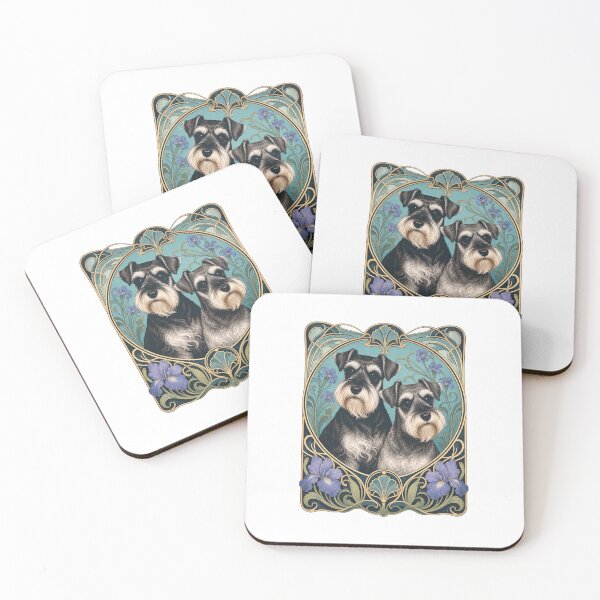 Item preview, Two Schnauzer Dogs Cute Art Nouveau Floral designed and sold by AntiqueImages.
