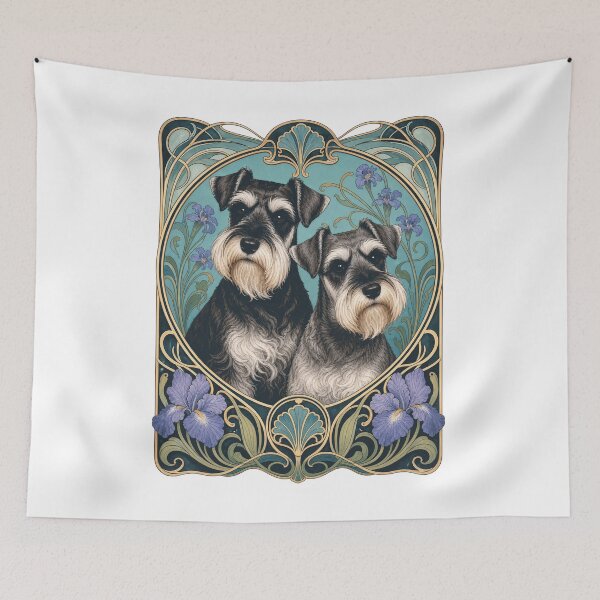 Item preview, Two Schnauzer Dogs Cute Art Nouveau Floral designed and sold by AntiqueImages.