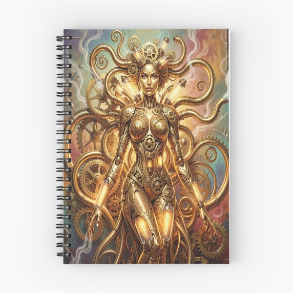 Item preview, Golden Steampunk Humanoid inspired by H.R. Giger – Mechanical Fusion in Surreal Modern Style designed and sold by FotoworldEdel.