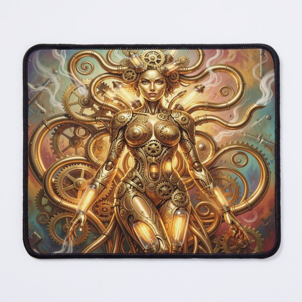 Item preview, Golden Steampunk Humanoid inspired by H.R. Giger – Mechanical Fusion in Surreal Modern Style designed and sold by FotoworldEdel.