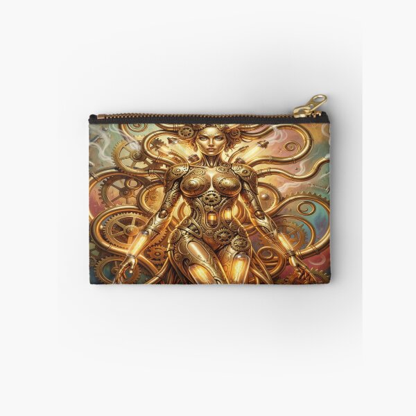 Item preview, Golden Steampunk Humanoid inspired by H.R. Giger – Mechanical Fusion in Surreal Modern Style designed and sold by FotoworldEdel.