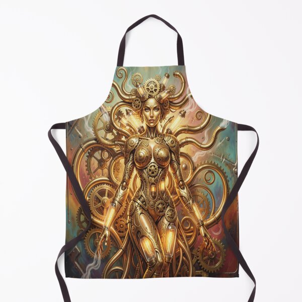 Item preview, Golden Steampunk Humanoid inspired by H.R. Giger – Mechanical Fusion in Surreal Modern Style designed and sold by FotoworldEdel.
