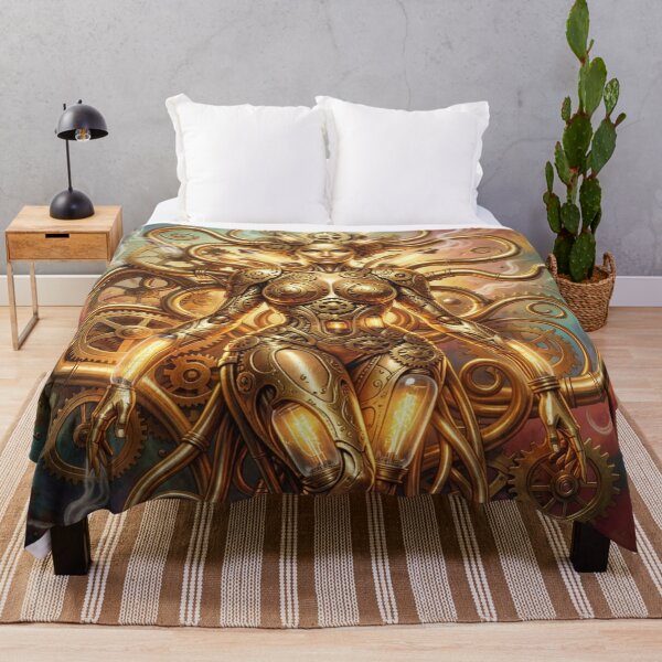 Item preview, Golden Steampunk Humanoid inspired by H.R. Giger – Mechanical Fusion in Surreal Modern Style designed and sold by FotoworldEdel.
