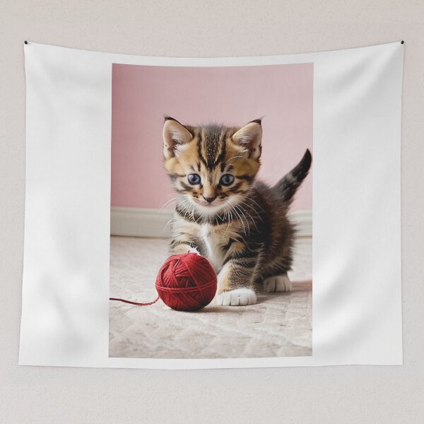 Item preview, Animals - Tabby Kitten Playing with a Red Ball of Yarn, Sweet and Modern Scene designed and sold by DoodyPets.