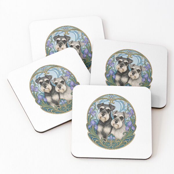 Item preview, Dueño de mascota con perro Schnauzer y estilo Art Nouveau floral designed and sold by AntiqueImages.